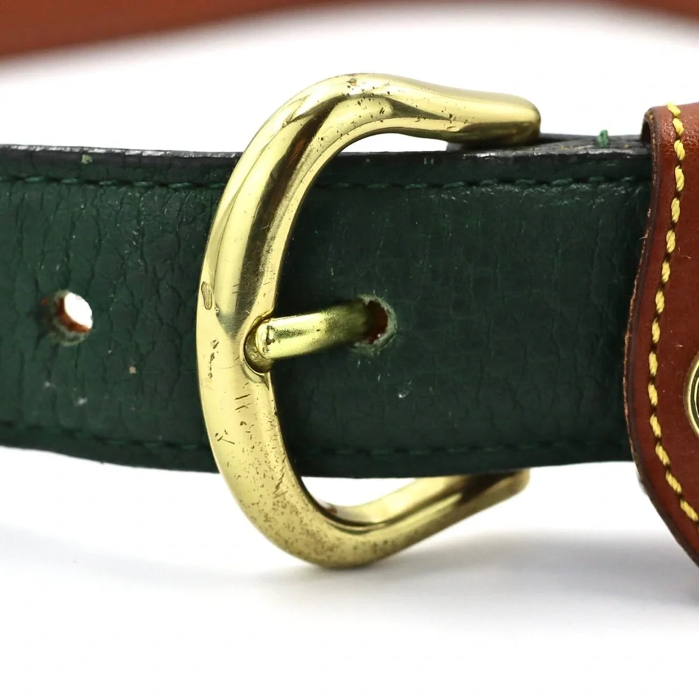 Dooney & Bourke Dark Green Leather Belt with Brown Accent and Gold Buckle